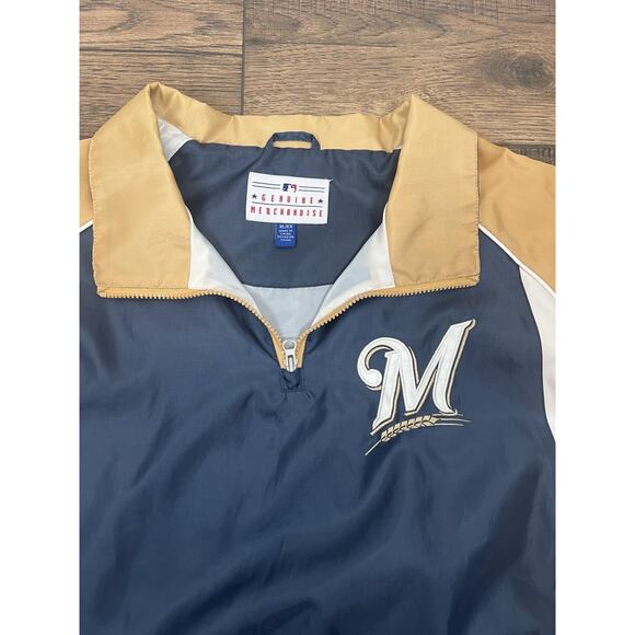 Vintage Milwaukee Brewers Windbreaker Mens XL MLB Baseball Team Jacket Logo Y2K - Picture 1 of 7